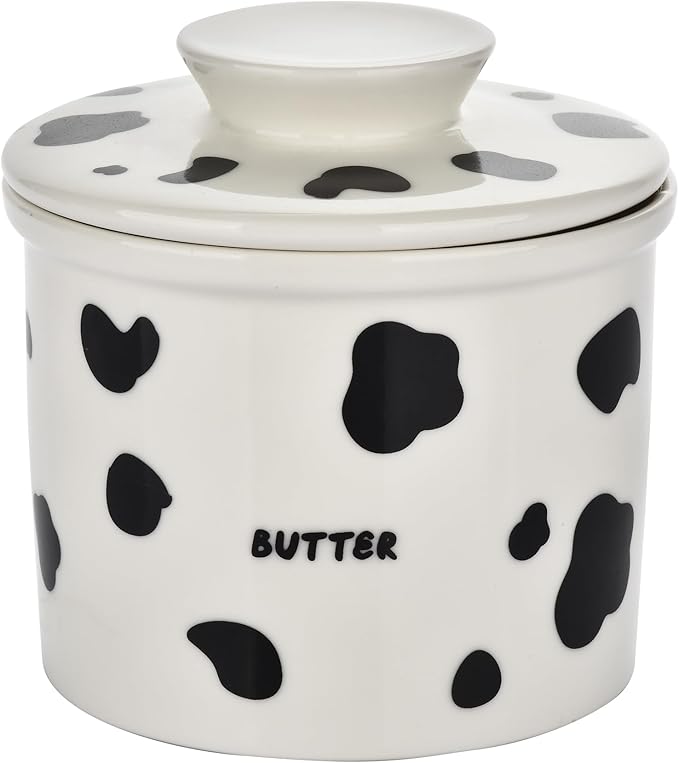 Cute Pink Flamingos Butter Crock for Counter - French Style Ceramic Butter Keeper and Butter Dish with Lid, Butter Holder for Countertop Storage, Airtight Container for Soft, Spreadable Butter