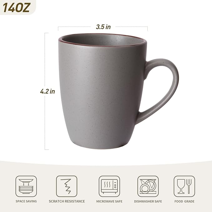 famiware Venus Coffee Mugs for 4, 12 oz Mug Set, Dringking Cup with Handle for Coffee, Tea, Cocoa, Milk, Dark Grey