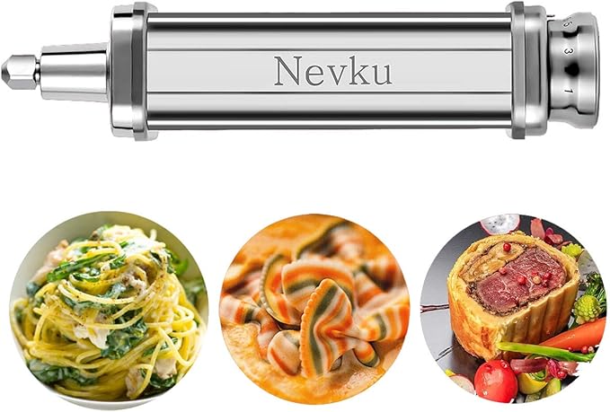 Pasta Roller Attachment for KitchenAid Stand Mixer, Stainless steel Pasta Roller Attachment with 8 Adjustable thickness knob, Stainless Steel Pasta Maker accessory Machine