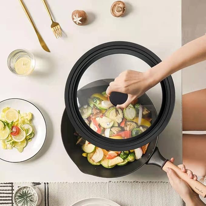 BEATURE Universal Tempered Glass Lid with Heat Resistant Silicone Rim - Fits 9.5" - 11" Diameter Cookware, Replacement Lid for Frying Pan and Cast Iron Skillet