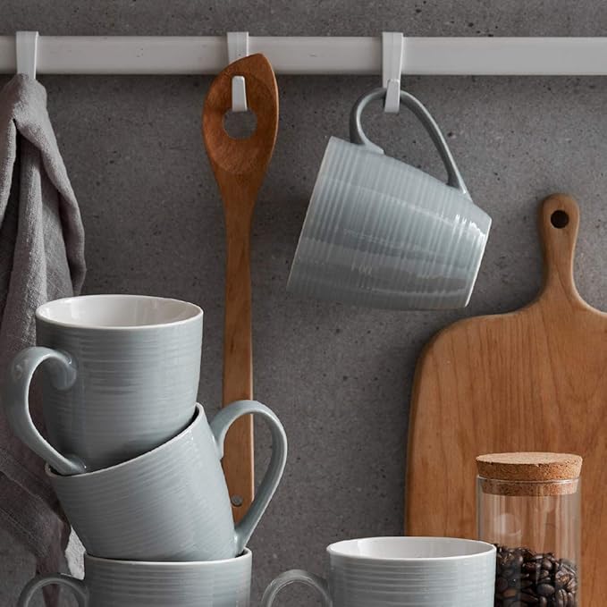 DOWAN Coffee Mugs, 17 Oz Coffee Mug Set of 6, Corrugated Tea Mugs (Grey)