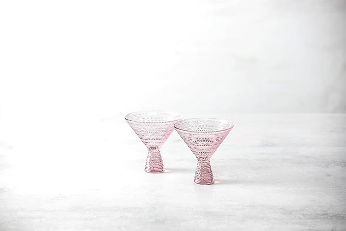Fortessa Jupiter Beaded Hobnail Glass, 11.5 Ounce Martini (Set of 2), Pink