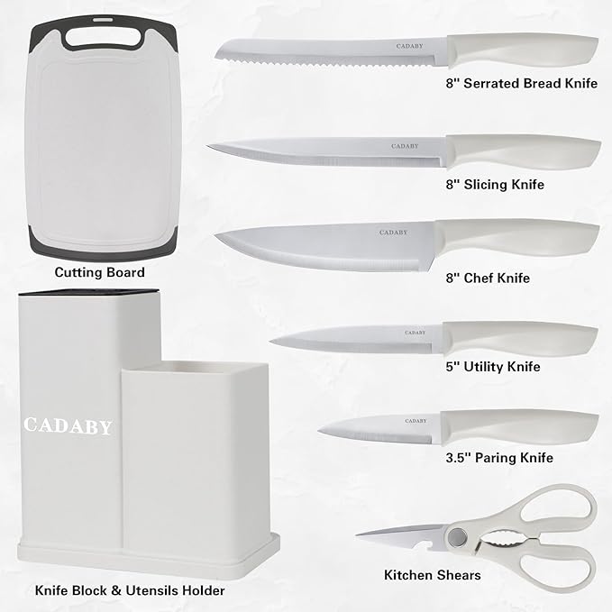 19 PCS Kitchen Cooking Utensils Set, 11 Pieces Silicone Cooking Utensils Set 6 Pieces Sharp Stainless Steel White Knife Set with 1 Piece Cutting Board, Ideal for Apartment