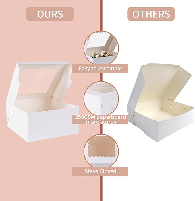 48pcs 10x10x5 Inches Cake Boxes,24pcs White Boxes and 24pcs Boards,Cajas Pasteles for Disposable 10 inch Cake box with Window (White, 10 * 10 * 5inch/48pcs)