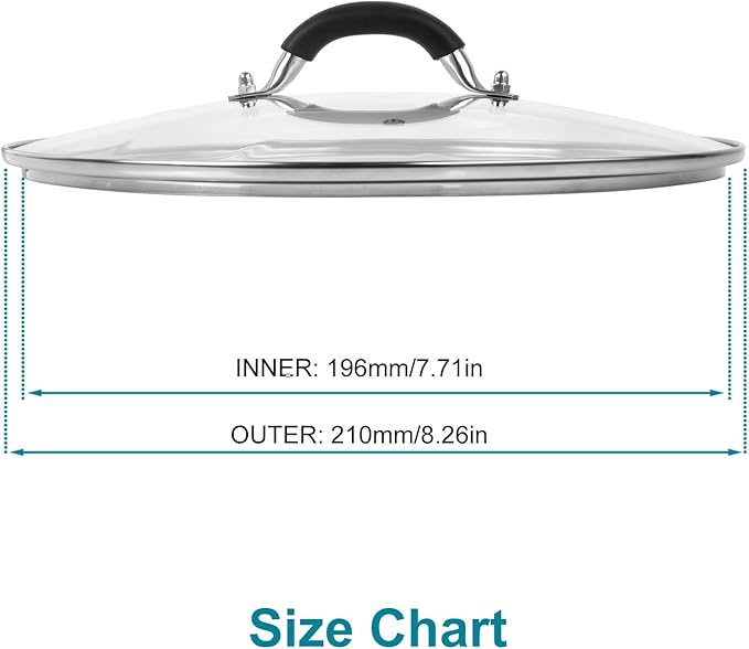 8 Inch Pan Lid - Glass Lid with Stainless Steel Handle for Frying Pan and Pots (8" Lid)