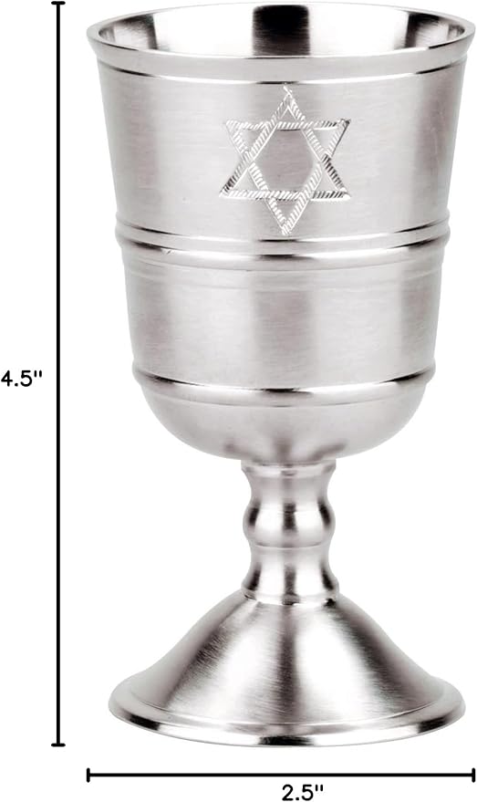 Zion Judaica Kiddush Cup Wine Goblet with Engraved Star of David Pewter Plated 4.5" Tall Holds 5 oz for Shabbat, Passover use