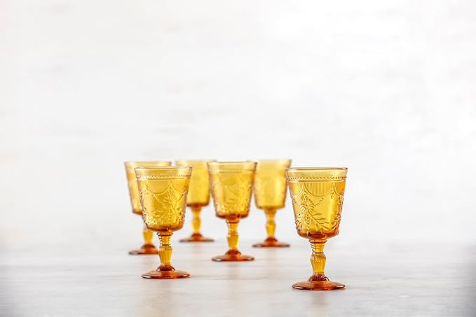 FORTESSA Debutante Vintage Themed Glassware, 10 Ounce Water Goblets (Set of 6), Dishwasher-Safe Water Glasses, Amber