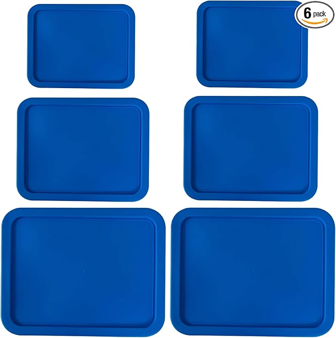 3, 6 & 11 Cup Blue Replacement Lids/Covers for Pyrex, Anchor Hocking & KlareWare Storage Bowls *Lids Only Glass Container Not Included* (6 Pack *Two of Each Size*)