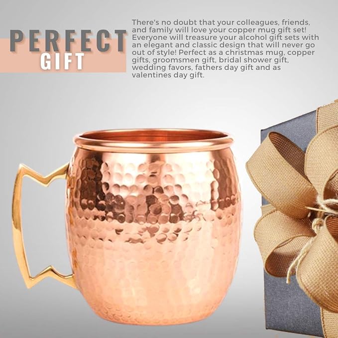 [Gift Set] Moscow Mule Copper Mugs Set of 8 (16oz) w/Straws & Jigger | 100% Pure Copper Cups, Tarnish-Resistant Food Grade Lacquered Finish, Ergonomic Handle (No Rivet) w/Solid Grip