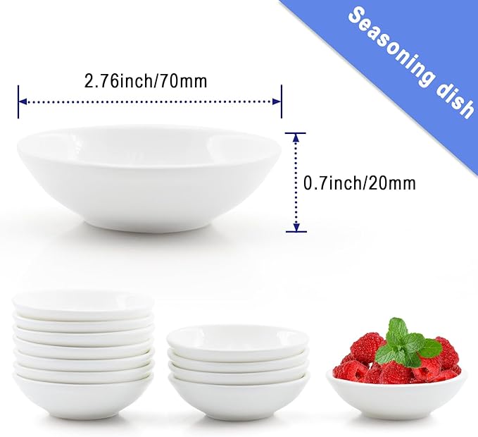 12 Pack 1.2 Oz White Soy Sauce Dish Ceramic Dip Bowl Set, Mini Dip Sauce Bowl Set, Ceramic Mini Soy Sauce Plate, Porcelain Side Dish for Ketchup Sauce Plate, Soybean, BBQ, Party