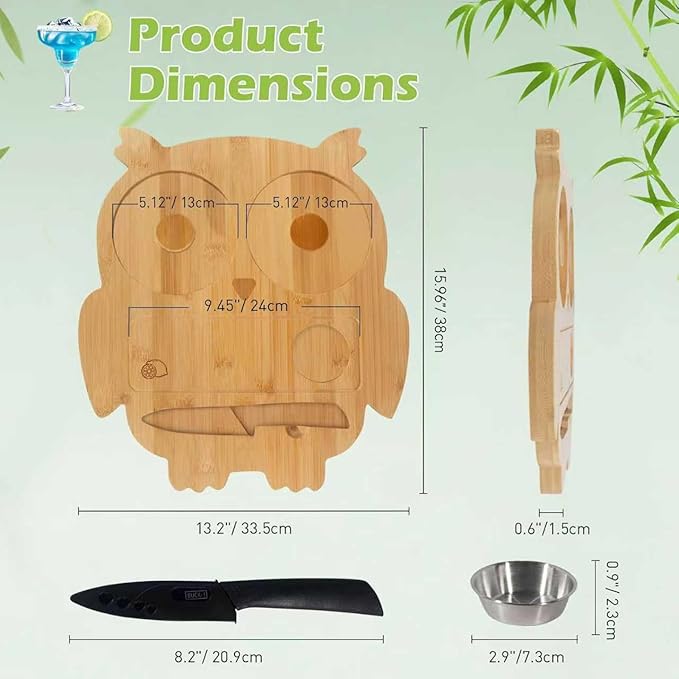 Margarita Salt Rimmer Set Salt Rimmer Set for Cocktails Owl-Shaped Salt & Sugar Rimmer Set with Bowl and Knife Glass Rimmer Bartender Accessories for Home Bar Party Drinks (Natural Bamboo)