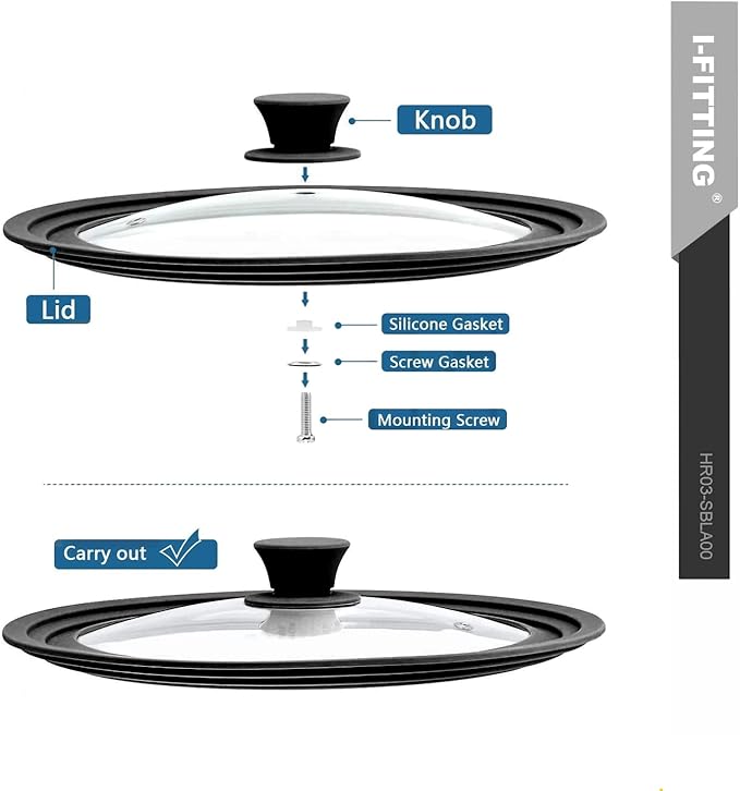 Universal Lid for Pots,Pans And Skillets,HR Huare Technology Tempered Glass with Heat Resistant Silicone Rim,Dishwasher Safe,Fit Cookware 8.5", 9.5”, 10”, Black,1 Pack