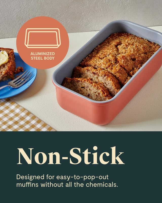 Caraway Non-Stick Ceramic 1 lb Loaf Pan - Naturally Slick Ceramic Coating - Non-Toxic, PTFE & PFOA Free - Perfect for Pound Cakes, Breads, & More - Sage
