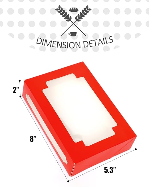 qiqee Red Cookie Boxes for Gift Giving 8x5.3x2 inch 24Packs Red Treat Box with Window Bakery Box for Donuts Candies and Biscuit