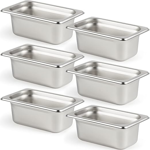 CURTA 6 Pack Anti-Jam Hotel Pans, 1/9 Size 2 1/2 Inch Deep, NSF Commercial 18/8 Stainless Steel Chafing Steam Table Pan, Catering Storage Metal Food Pan