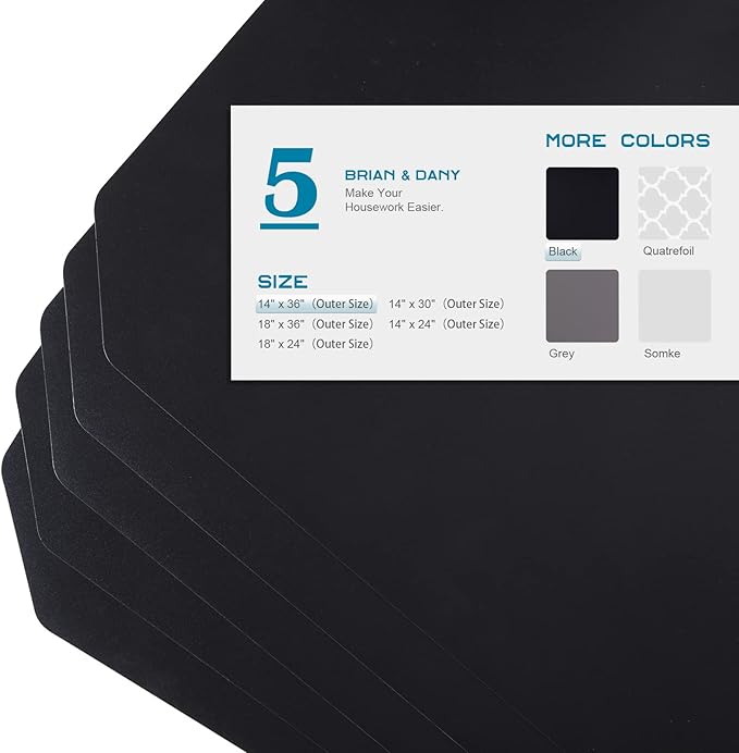 BRIAN & DANY Wire Shelf Liner 14" X 36", Heavy Duty Shelf Liners for Wire Shelving, Waterproof Protector Mats, Set of 5, Black