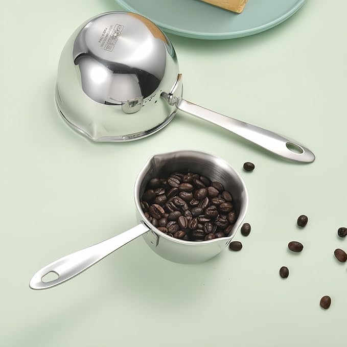 Stainless Steel Butter Warmer, Mini Butter Melting Pot with Dual Pour Spout Small Saucepan Milk Pan for Coffee Smaller Liquid Portions (150ML)