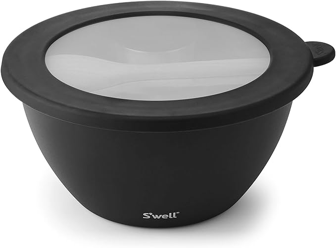 S'well Stainless Steel Salad Bowl Kit XL 184oz, Onyx, Includes 5oz Canister For Dressing, Serving Utensils, and Removable Tray, Leakproof, Easy to Clean, Dishwasher and Refrigerator Safe
