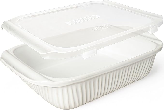 Artena Baking Dish 5.1 Quarts, Casserole Dishes For Oven, Baking Pan With Handles, Lasagna Pan Deep, Large Casserole Dish, Rectangular White Ceramic Bakeware (Baking Dish With Lids)