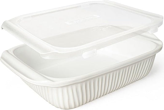 Artena Baking Dish 5.1 Quarts, Casserole Dishes For Oven, Baking Pan With Handles, Lasagna Pan Deep, Large Casserole Dish, Rectangular White Ceramic Bakeware (Baking Dish With Lids)