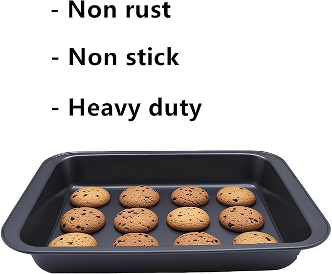 4 Pack Rectangle Baking Pan, 12.6 x 8.6 Inch Deep Cookie Sheet Tray Nonstick, Heavy Duty Carbon Steel Oven Cake Pan for Brownies, Lasagna, Sheet Cakes, Roasting Vegetables, BPA Free