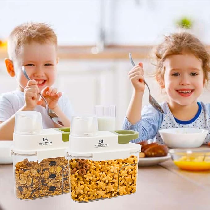 Cereal Containers Storage with Pour Spout Airtight Kitchen and Pantry Organization Canisters for Dry Food Nuts Flour and Sugar Container BPA Free Food Dispenser 1300ml (Green-2pcs)