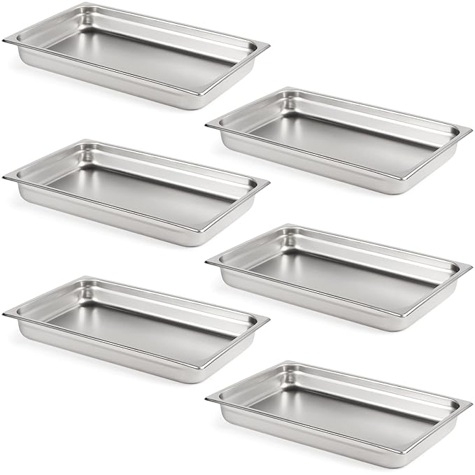 CURTA 6 Pack Full Size 2.5" Deep Anti-Jam Hotel Pans, NSF Certified 18/8 Stainless Steel Steam Table Food Pans for Catering, Buffet, Restaurant, Commercial Kitchen, Dishwasher Safe, Freezer Safe