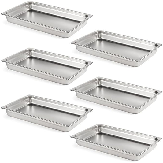 CURTA 6 Pack Full Size 2.5" Deep Anti-Jam Hotel Pans, NSF Certified 18/8 Stainless Steel Steam Table Food Pans for Catering, Buffet, Restaurant, Commercial Kitchen, Dishwasher Safe, Freezer Safe