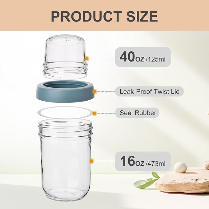 6 Pack Overnight Oats Containers with Lids, 16 OZ Dual Layer Yogurt Containers with Dry and Wet Separation, Airtight Leak Proof Oatmeal Jar for Chia Pudding, Breakfast, Cereal