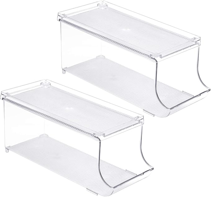 Sorbus Soda Can Organizer for Refrigerator - Stackable Holder Dispenser With Lid for Fridge, Pantry, Freezer - Holds 9 Cans Each, BPA-Free, Clear Design, Drink Organizer (2-Pack)