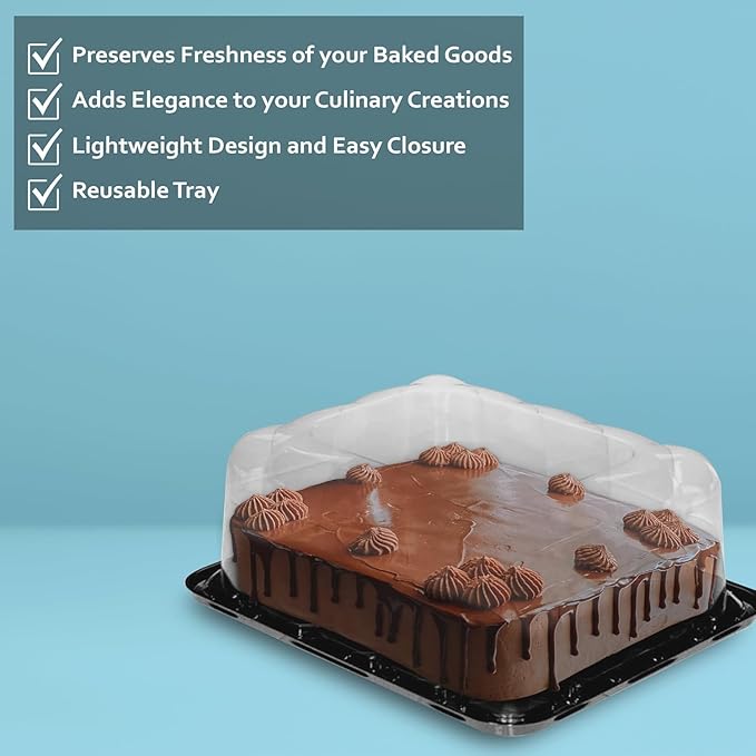 MT Products Clear Plastic Rectangular Bakery Boxes 11" x 9" x 5" - 1/8 Sheet Disposable Cake Containers with lids - Pack of 50