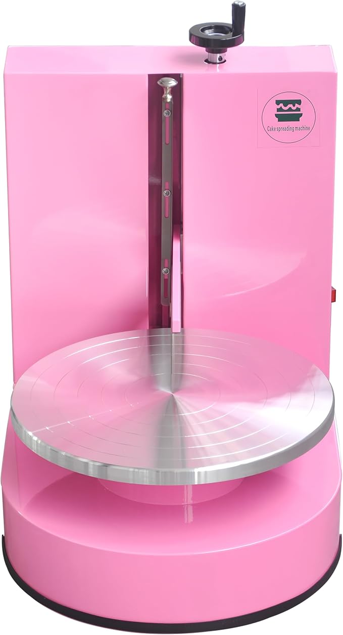 Semi Automatic Birthday Cake Smoothing Coating Machine, AC110V 4-14in Cake Cream Spreading Machine, Cakes Decorating Cream Coating Machine Turntable with Graduated Scraper, Baking Supplies (Pink)