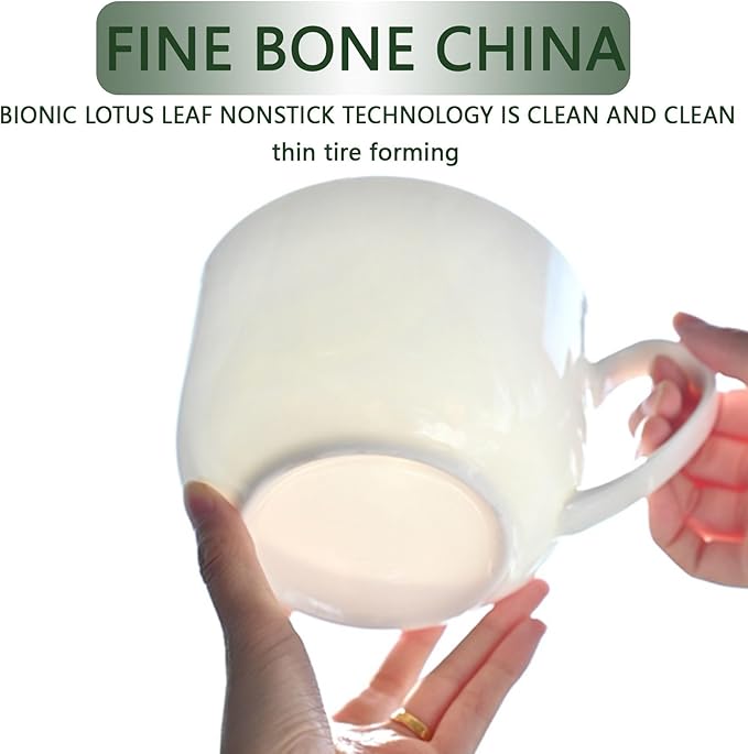 Chulan Large 25 oz Lightweight Fine Bone China Mugs, White Ceramic Soup Mugs,Over 45% Bone Content for Porcelain Soup, Latte, Milk, Coffee, Microwave Safe,Set of 4 Easy to Clean Moonlight Series