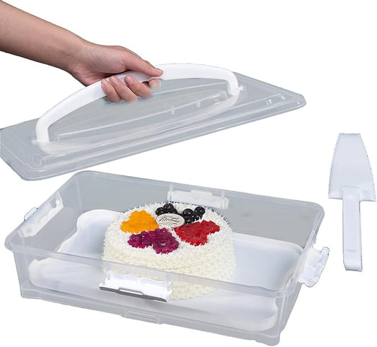 Plastic Cake and Cupcake Carrier Holder,Portable Stackable Cupcake Dessert Storage Container for Full Size 14x9 Cake Box Or 12 Count Cupcake Tray