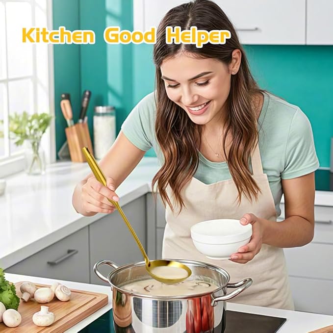 304 Stainless Steel Kitchen Utensils Set, 13PCS Metal Cooking Tools, Masher, Fork, 2Tongs, Solid Spoon, Slotted Spoon, Spatula, Whisk, Skimmer, Slotted Tunner, Soup Ladle, Spaghetti Spoon, Large Ladle
