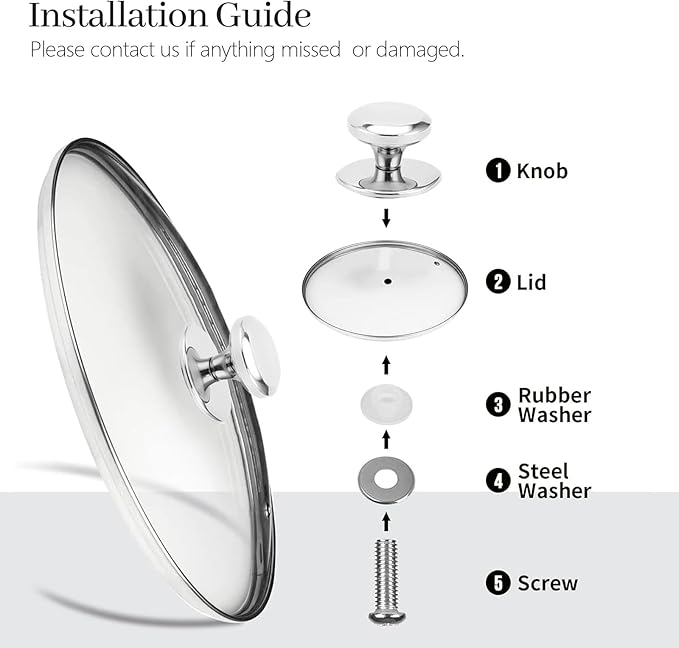 13 In Glass Lid for Frying Pan, Tempered Replacement Cover Compatible with All 13 inches Cookware for Skillets, Round Cast Iron, Cast Aluminium, Stainless Steel Pans &Pots