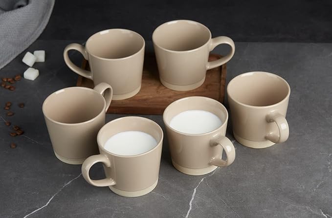 famiware Coffee Mugs for 6, 12 oz Mug Set, Dringking Cup with Handle for Coffee, Tea, Cocoa, Milk, Saturn serise, Cinnamon Brown