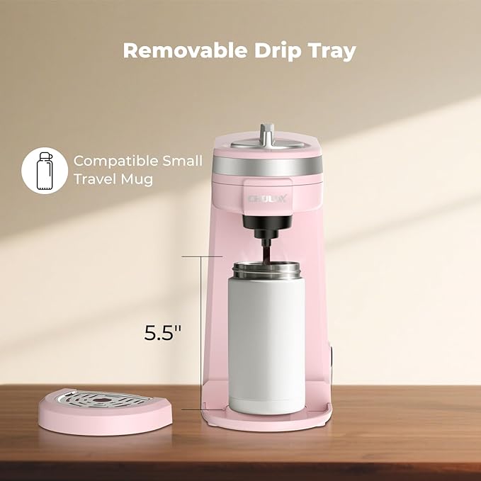 CHULUX Mini Coffee Maker for K Capsule, Single Serve Coffee Maker for One Cup Americano, Lightweight Pod Coffee Machine, Dusty Rose