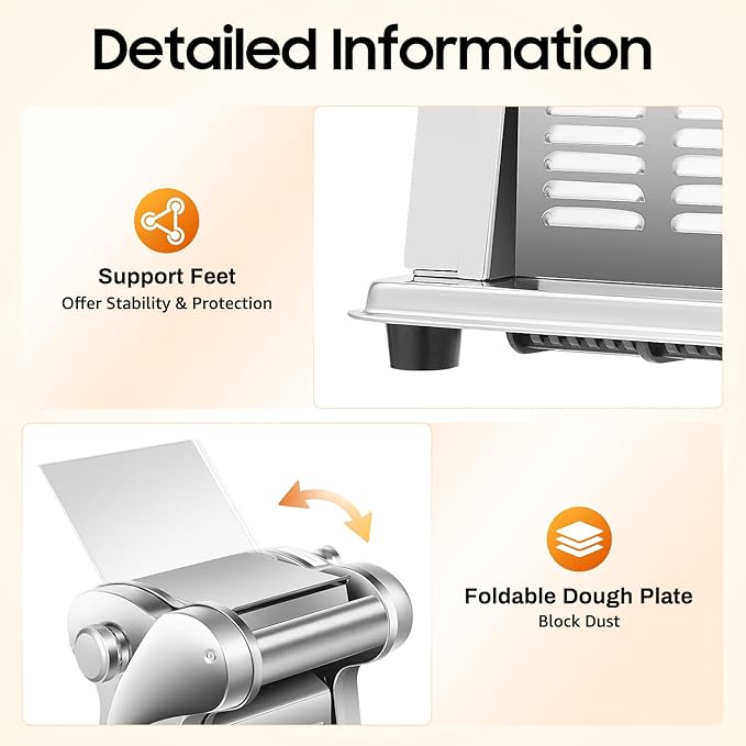 Electric Pasta Maker Machine, Automatic Dough Sheeter Dough Roller, Noodles Dumpling Skin Maker, Thickness Adjustable Stainless Steel, for Home Family Use（110V）