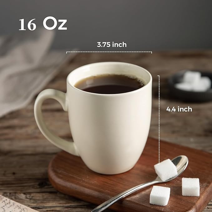 AmorArc 16oz Coffee Mugs Set of 6, Large Ceramic Coffee Mugs for Man, Woman, Dad, Mom, Modern Coffee Mugs with Handle for Tea/Latte/Cappuccino/Cocoa. Dishwasher&Microwave Safe, Light Beige