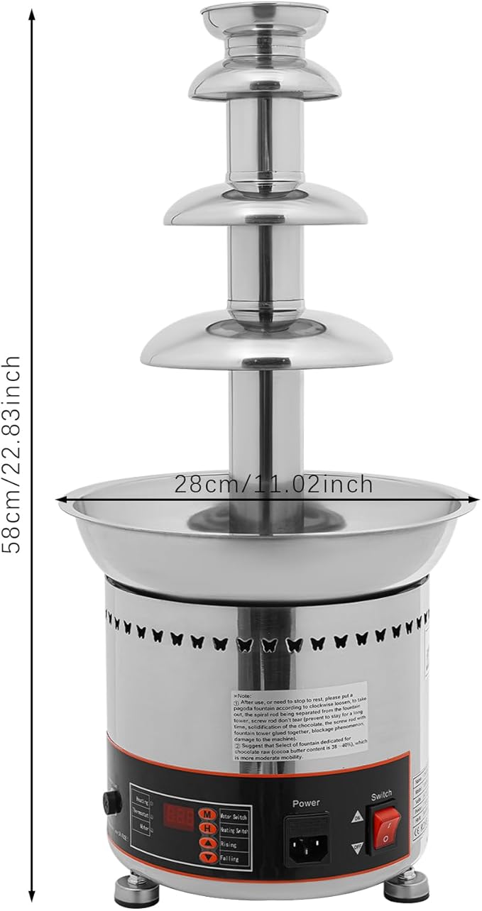 Chocolate Fondue Fountain 4 Tiers Digital Stainless Steel Electric Cheese Fountain Chocolate Dipping Warmer Chocolate Melting Heating Machine Hot Chocolate Fondue Tower (Silver-4 Tiers)