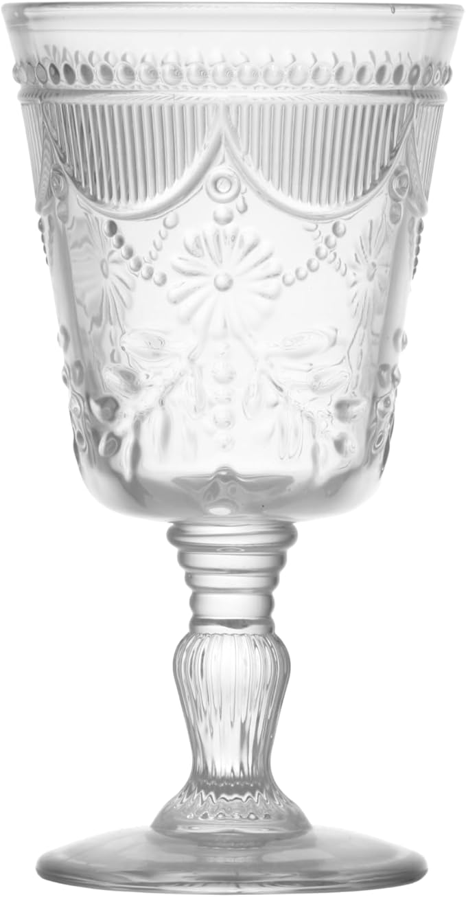 FORTESSA Debutante Vintage Themed Glassware, 10 Ounce Water Goblets (Set of 6), Dishwasher-Safe Water Glasses, Clear