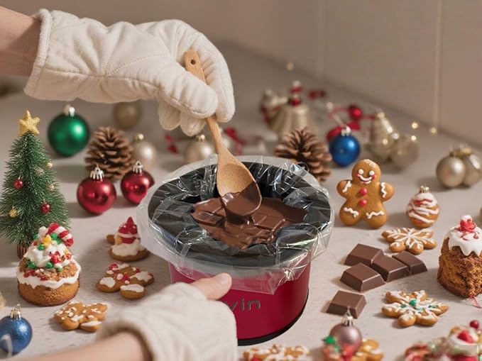 Mini Slow Cooker 0.65qt(20oz) warmer, fondue pot set,chocolate melting pot (stainless steel)… (red)