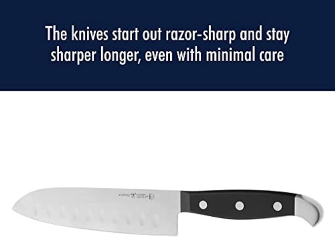 HENCKELS Statement Razor-Sharp Hollow Edge Santoku Knife 5 inch, German Engineered Informed by 100+ Years of Mastery, Black/Stainless Steel
