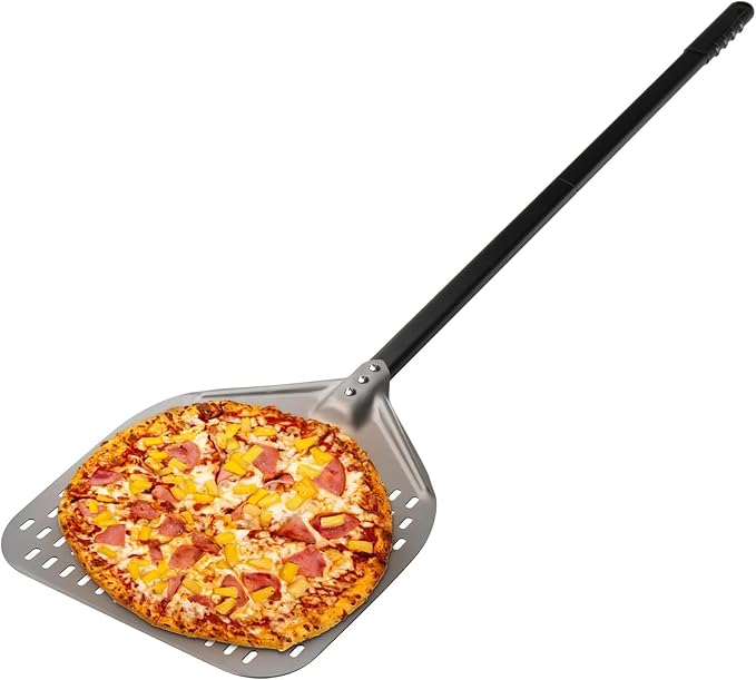 G.a HOMEFAVOR 12"x 15" Perforated Pizza Peel 47 Inch overall, Rectangular Aluminum Pizza Turning Peel with Extended Silcone Handle For Baking Pizza Brick Oven