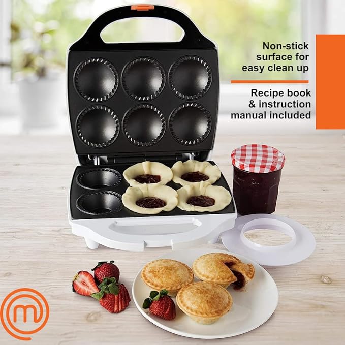 MasterChef Mini Pie & Quiche Maker- Thanksgiving Pie Baker Cooks 6 Small Pies or Quiches in Minutes- Non-stick Cooker w Dough Cutting Circle for Easy Measurement & Filling, Fall Cooking Must Have Gift