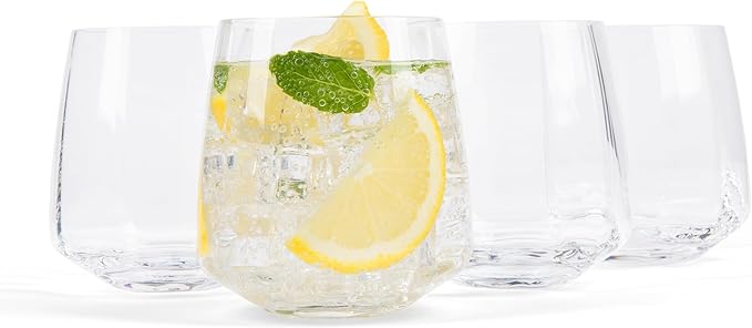 Larder & Vine Crystalline Glassware Tumbler Set, Artisan Drinkware for Cocktails, Water, Whiskey or Spirits, Handmade in Poland (Cafe Short)