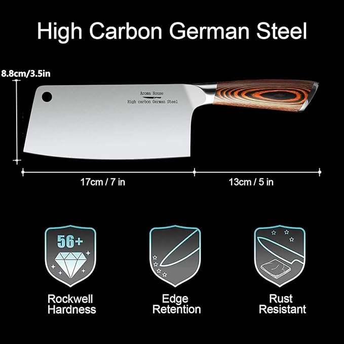 Cleaver Knife Ultra Sharp Meat Cleaver 7 inch Butcher Knife. High Carbon German Stainless Steel Chef Knives for Kitchen and Restaurant
