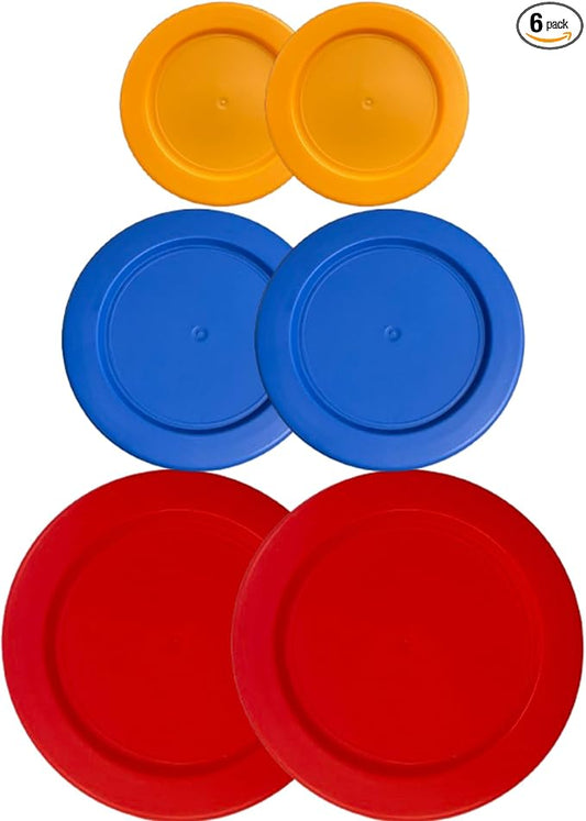 2, 4 & 7 Cup Orange, Blue, Red Replacement Lids/Covers for Pyrex, Anchor Hocking & KlareWare Storage Bowls *Lids Only Glass Container Not Included* (6 Pack *Two of Each Size*)