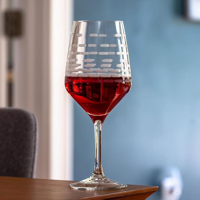 Rolf Glass Strata All Purpose Wine Glass | Made in America | Large 19.5oz Wine Glass | Diamond Engraved Crystal Glass | Contemporary Geometric Brick Design | Red or White Wine | Set of 2